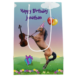 Personalised Horse Playing The Violin Birthday  Medium Gift Bag