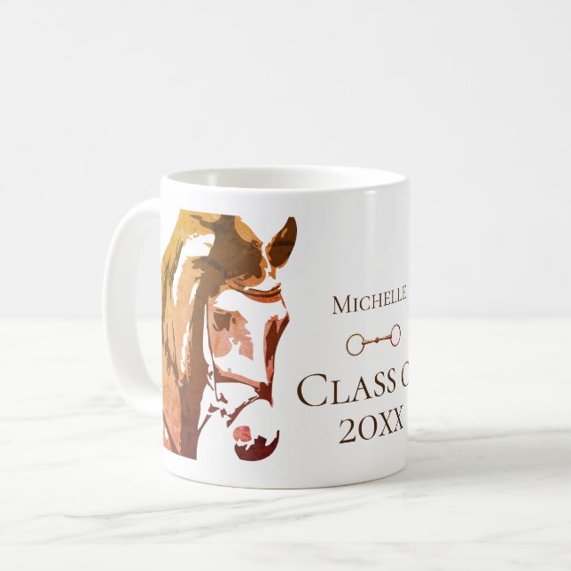 Personalised Horse, Snaffle Bit Brown Graduation Coffee Mug (Front Left)