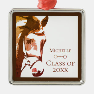 Personalised Horse, Snaffle Bit Brown Graduation Metal Ornament