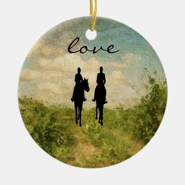 Personalised Horseback Riding Couple Love Ceramic Ornament (Front)