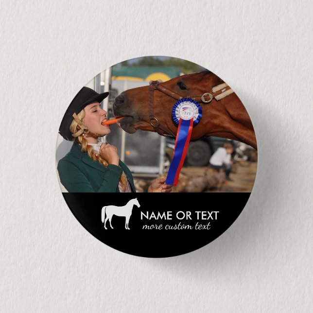Personalised Horseback Riding Equestrian Photo 3 Cm Round Badge (Front)