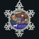 Personalised Horseback Riding Photo Equestrian Snowflake Pewter Christmas Ornament<br><div class="desc">Add a photo of your horse or rider to this beautiful Snowflake Christmas tree ornament.  There's also room for two lines of custom text - name,  year,  etc.  Easily change the background colour too!</div>