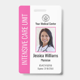 Personalised Hospital Employee Logo Photo Pink ID Badge