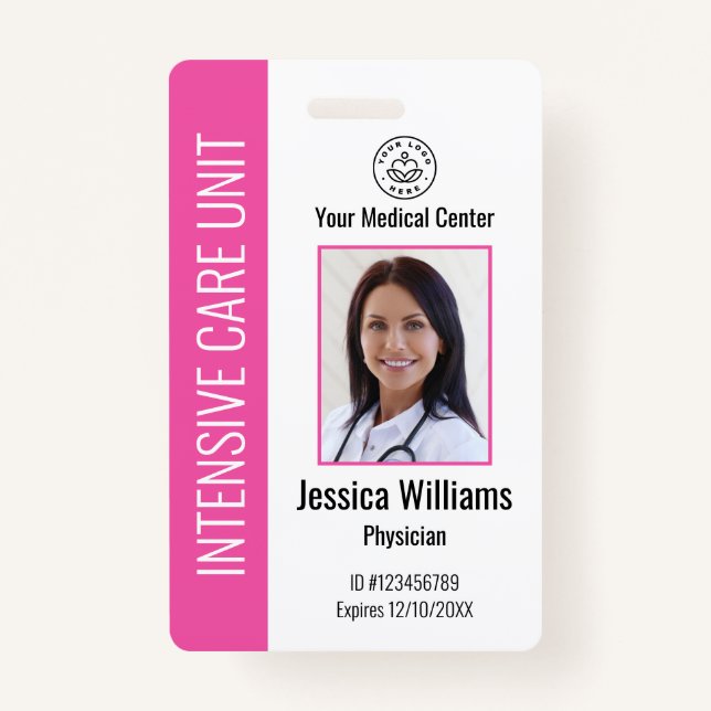 Personalised Hospital Employee Logo Photo Pink ID ID Badge (Front)