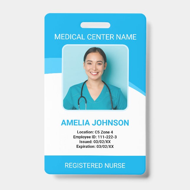 Personalised Hospital Employee Photo ID Blue Badge (Front)