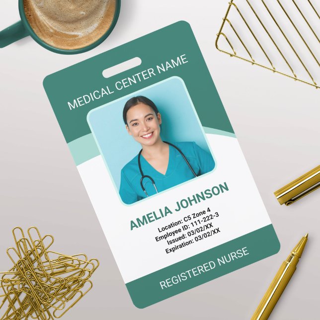 Personalised Hospital Employee Photo ID Green Badge (Creator Uploaded)