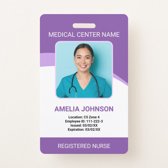 Personalised Hospital Employee Photo ID Purple ID Badge (Front)