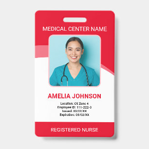 Personalised Hospital Employee Photo ID Red Badge