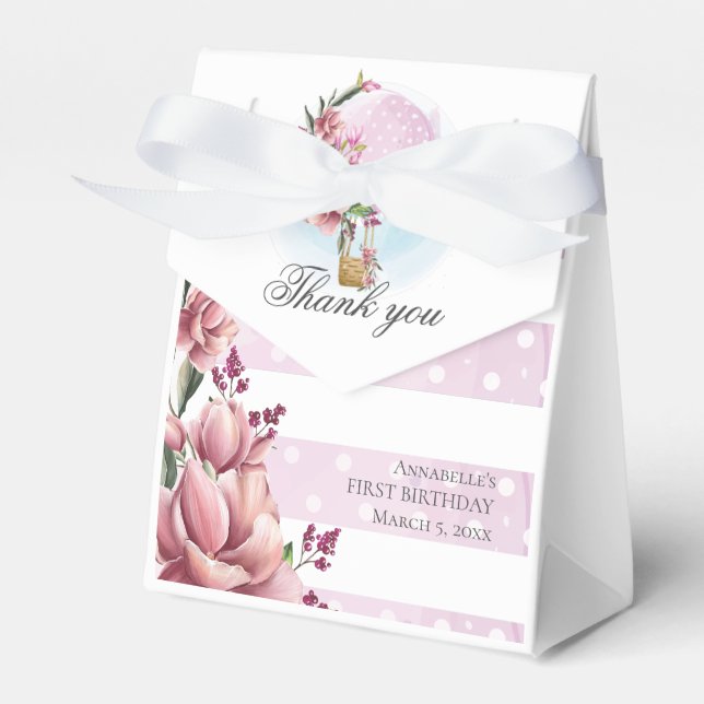 Personalised Hot Air Balloon Birthday Thank you Favour Box (Front Side)