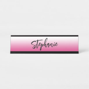 Personalised Hot Fuchsia Pink and White Gradient Desk Name Plate