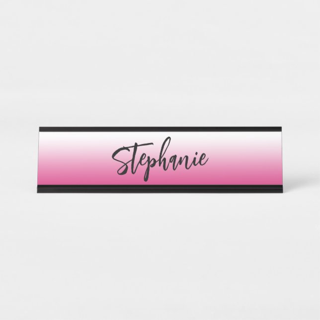 Personalised Hot Fuchsia Pink and White Gradient Desk Name Plate (Front)