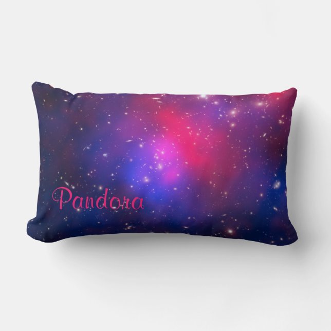 Personalised Hot Pink and Blue Pandora's Cluster Lumbar Cushion (Front)