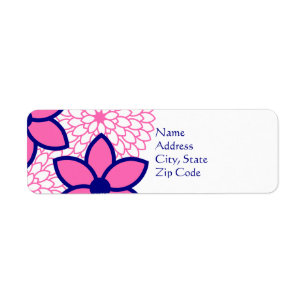 Personalised Hot Pink and Navy Blue Modern Floral Return Address Label