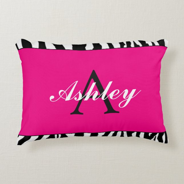 Personalised Hot Pink and Zebra Decorative Cushion (Front)