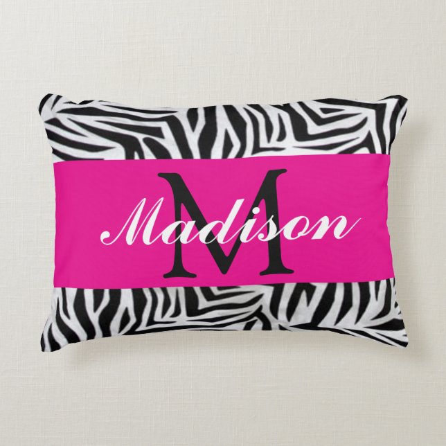 Personalised Hot Pink and Zebra Decorative Cushion (Front)