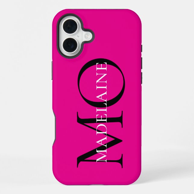 Personalised Hot Pink Bold Monogram Initials  iPhone Case (Back)
