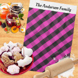 Personalised Hot Pink Buffalo Plaid Check Pattern  Tea Towel<br><div class="desc">Brighten up the kitchen with this patterned tea towel. The design is of hot pink buffalo plaid, with a white panel across the top which can be personalised with a name. The check pattern gives a touch of rustic charm to the kitchen towel, while the colour gives it a fresh...</div>
