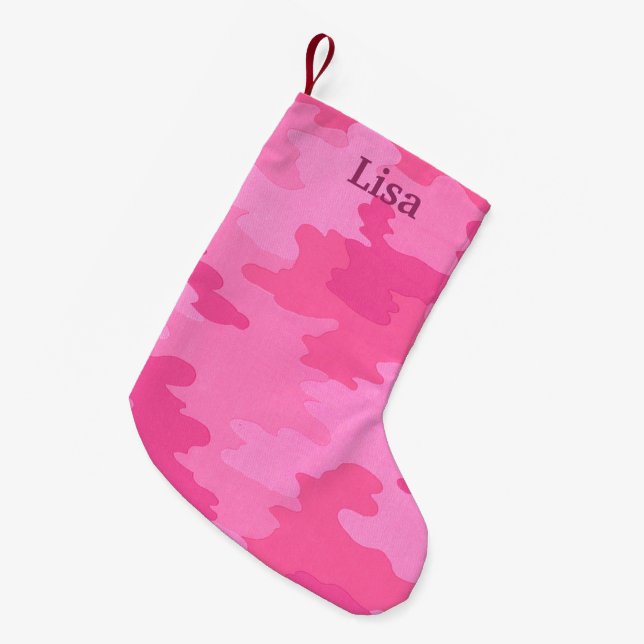 Personalised Hot Pink Camo Christmas Stocking (Front (Hanging))