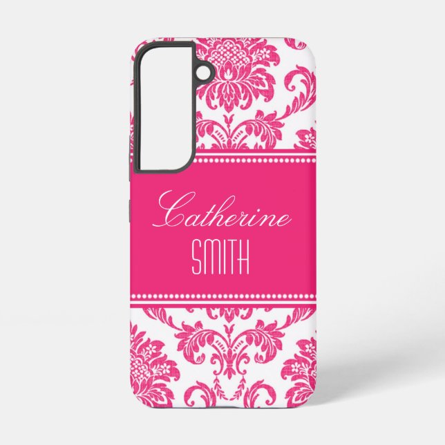 Personalised Hot PInk Damask  Samsung Galaxy S22 Case (Back)