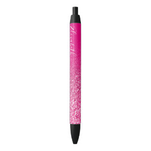 Personalised Hot Pink Faux Glitter Ombre Black Ink Pen
