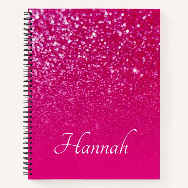 Personalised Hot Pink Glitter Ombre Notebook (Front)