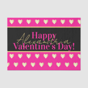 Personalised Hot Pink Gold Heart Valentine's Day Tissue Paper