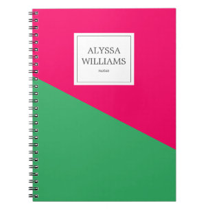 Personalised Hot Pink Green Custom Girly Modern Notebook