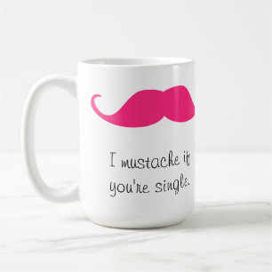 Personalised Hot Pink Handlebar Moustache Stache Coffee Mug