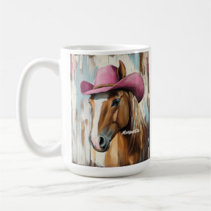 Personalised Hot Pink Hat Horse Girls Western Coffee Mug
