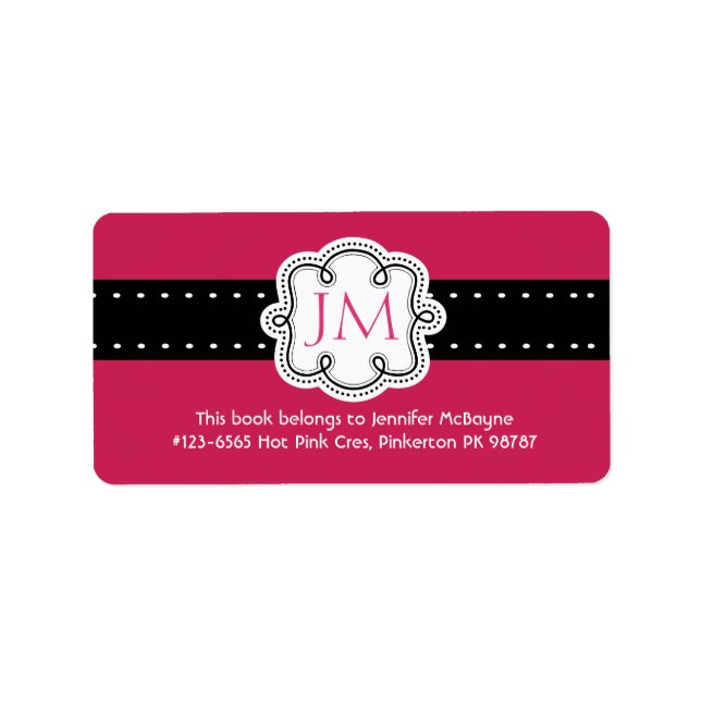 Personalised Hot Pink Ladies Initials  Bookplate Label (Front)