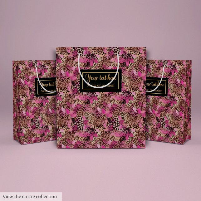 Personalised hot pink leopard skin gift wrap medium gift bag (Personalized hot pink leopard skin gift wrap Medium Gift Bag)