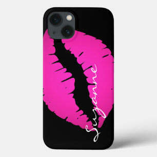 Personalised Hot Pink Ombre Lipstick Black iPhone 13 Case