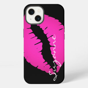 Personalised Hot Pink Ombre Lipstick Black iPhone 13 Case