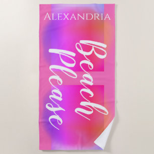 Personalised Hot Pink Orange Purple Beach Towel