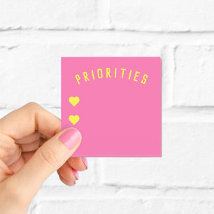 Personalised Hot Pink Priorities Sticky Notes
