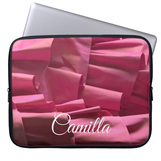 Personalised Hot Pink Ruffles Pattern Girly Name Laptop Sleeve (Front)
