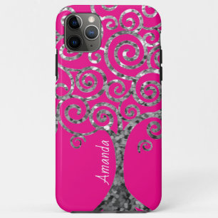 Personalised Hot Pink Spiral Glitter Tree  iPhone 11 Pro Max Case