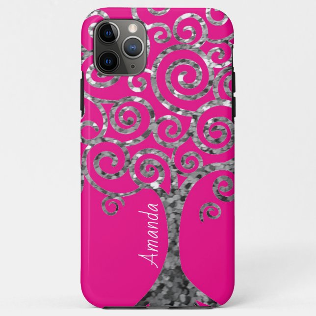 Personalised Hot Pink Spiral Glitter Tree  Case-Mate iPhone Case (Back)
