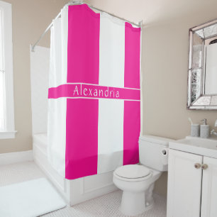 Personalised Hot Pink Striped Shower Curtain