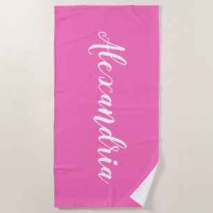 Personalised Hot Pink White Beach Towel