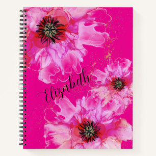 Personalised Hot Pink With Delicate Flowers Notebook