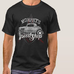 Personalised Hot Rod Speed Shop Pinstripes Garage T-Shirt<br><div class="desc">Hot Rod Speed Shop CUSTOM NAME Pinstripes Garage Gifts - Personalise with your Name or Text (featured in 2 location - Headline and Hot Rod Door GARAGE LOGO Design) - The ultimate UNIQUE gift for that Hot Rod,  Custom Classic Car Enthusiast!</div>