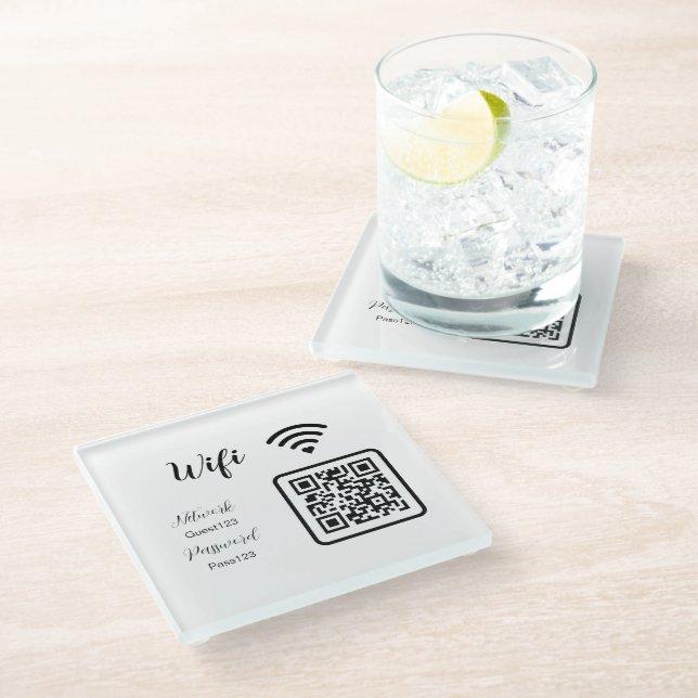 Personalised Hotel Wifi Password for QR Code Glass Coaster (Angled)