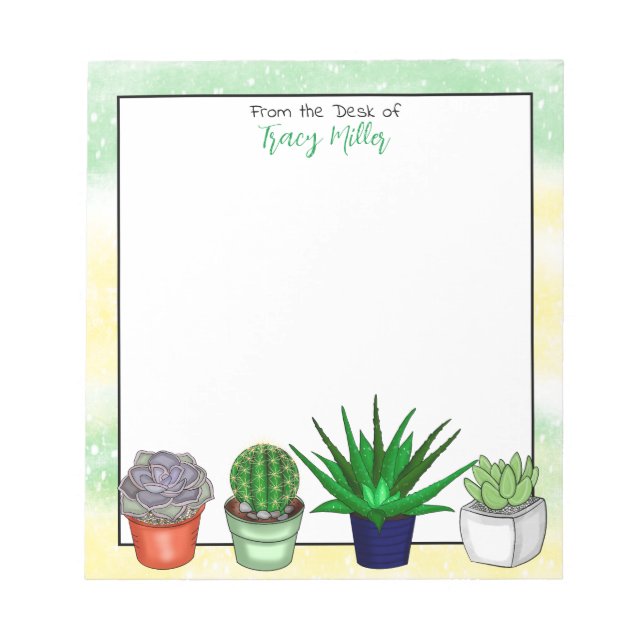 Personalised House Plant Green and Yellow Notepad (Front)