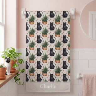 Personalised Houseplants and Cat Beach Towel