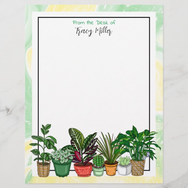 Personalised Houseplants Green and Yellow Custom Letterhead (Front)