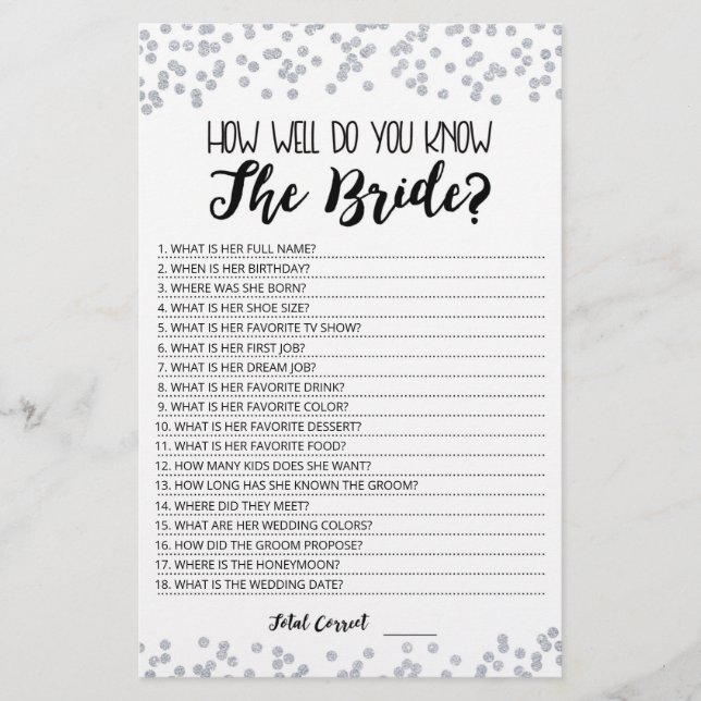 Personalised How well do you know the Bride game (Front)
