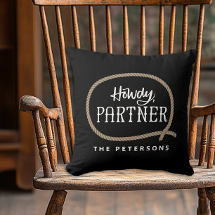 Personalised Howdy Partner Rope Cowboy Cushion