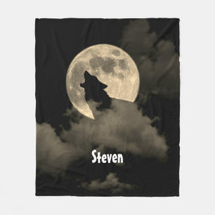 Personalised howling wolf fleece blanket