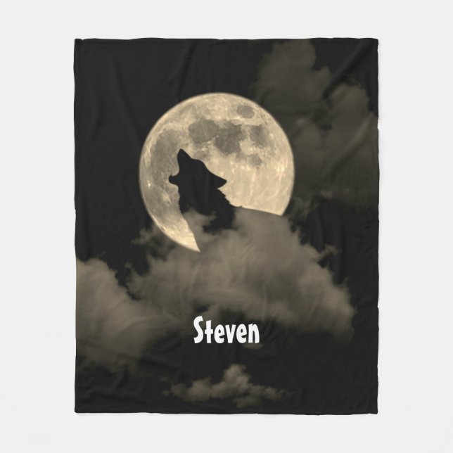 Personalised howling wolf fleece blanket (Front)